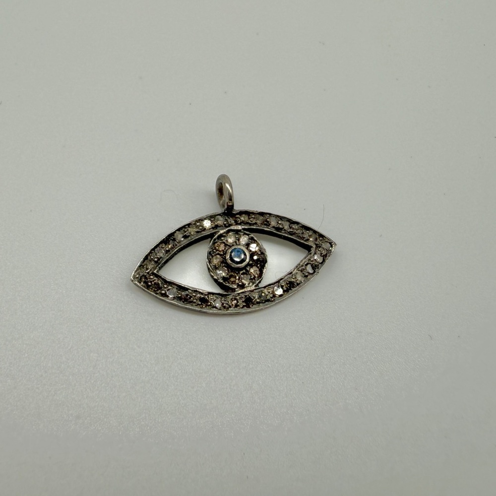 Sterling Silver Diamond Pave Evil Eye Pendant
